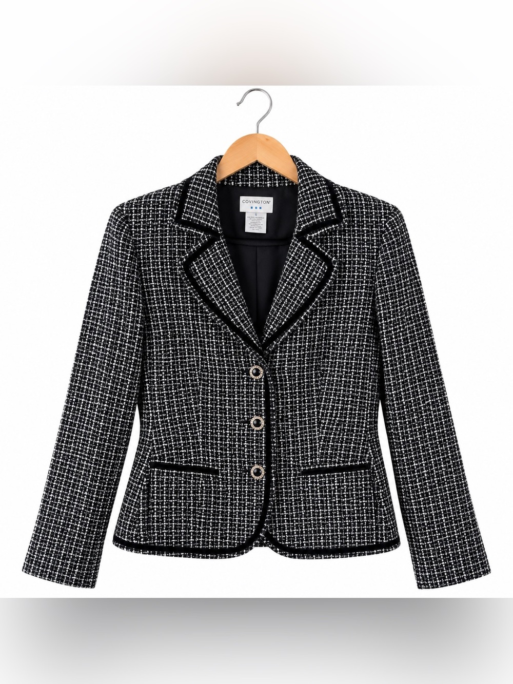 Covington Black White Tweed Blazer Size 8 Classic Preppy Old Money Workwear
